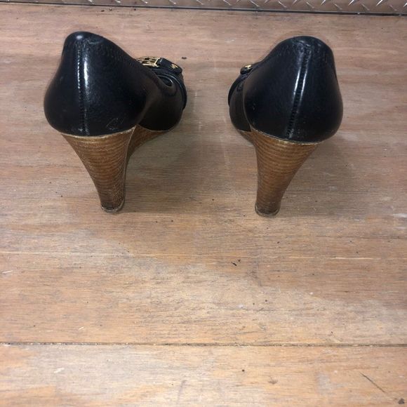 Tory Burch Carnell High Open Toe Wedge Black Heels Size 7, MSRP $295 - Picture 7 of 11
